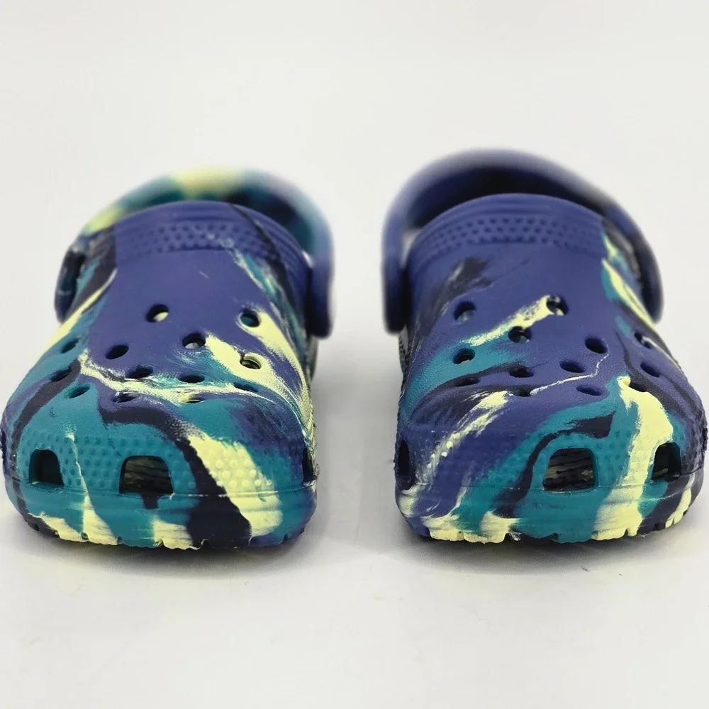 Crocs Classic Marbled Clog Blue Calcite Yellow Citron Comfort Shoes Toddler 7